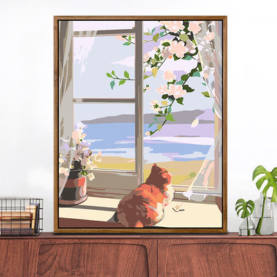 和煦春风丨数字油画diy填充油彩画手工绘画涂色猫咪治愈丙烯挂画