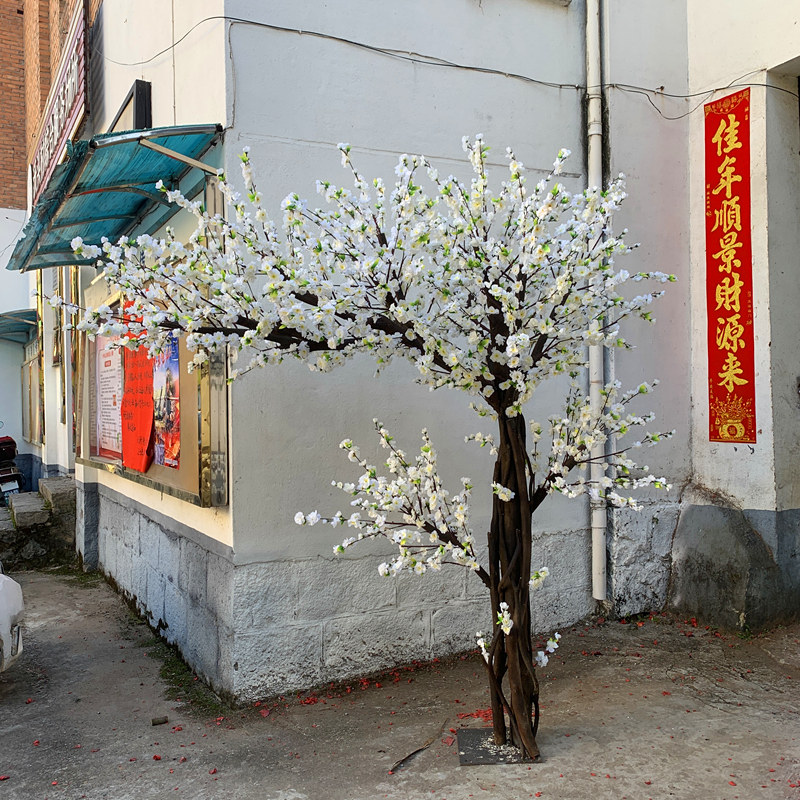 仿真花新款田园 室内装饰白色 照片树立体梨花造景创意落地