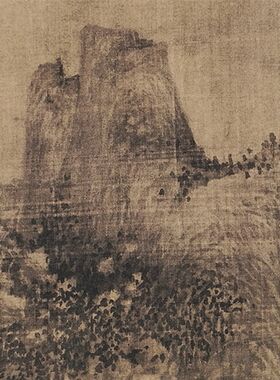 1:1巨然层岩丛树图山水画立轴国画艺术微喷古代名画复制品装饰画