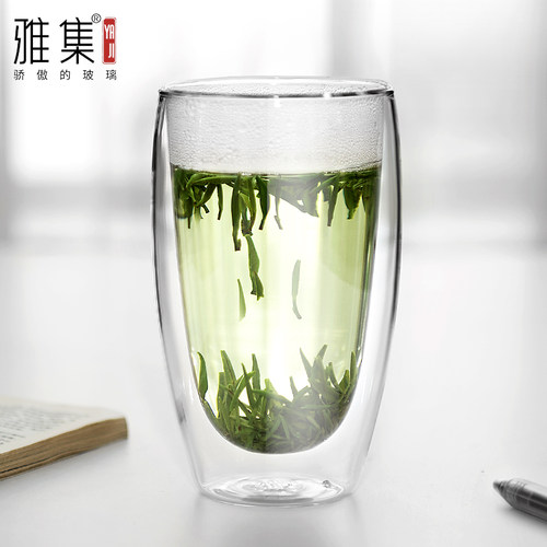 雅集双层家用隔热极简杯耐热防烫加厚玻璃杯透明杯咖啡杯绿茶杯