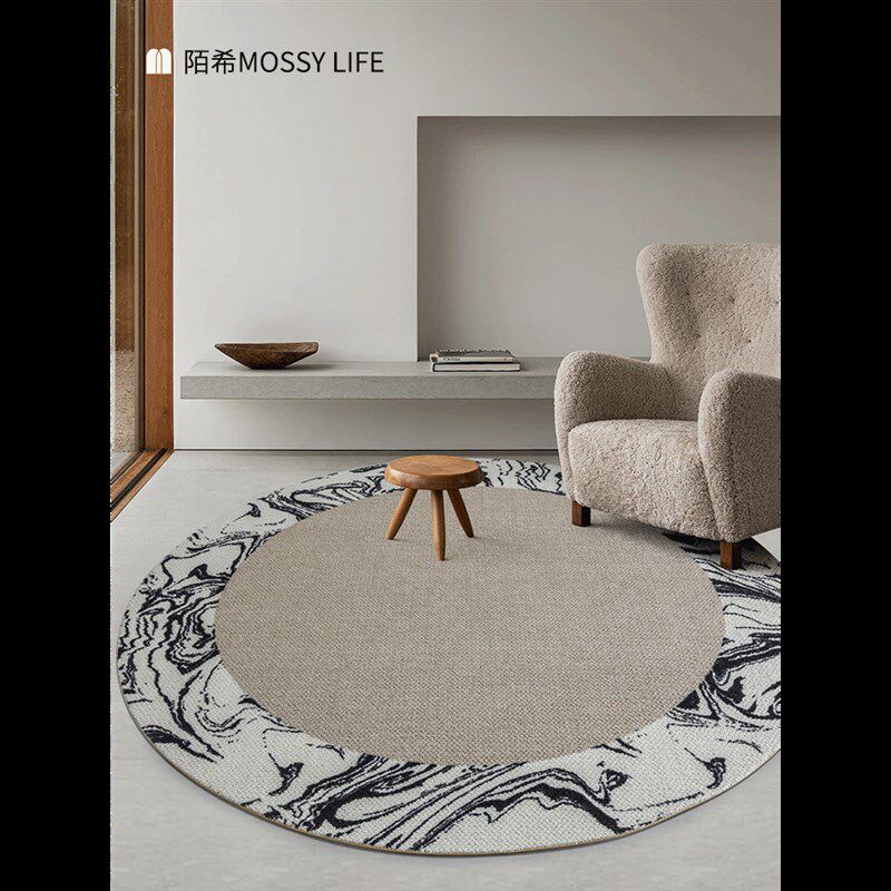 陌希复古 曲水 法式羊毛圆形地毯客厅高级衣帽间书房整铺卧室床边