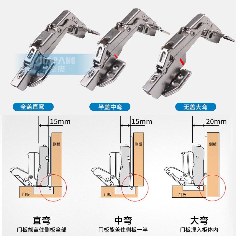 柜门大角度铰链165度180度铰链合页转角衣柜缓冲静音全盖铰链175