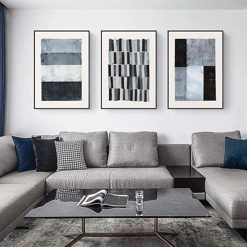 现代简约客厅装饰画抽象马赛克图案蓝灰色三联挂画墙画厂家,电子元器件市场,其它元器件,淘宝优惠券,粉丝福利购,淘宝优惠卷