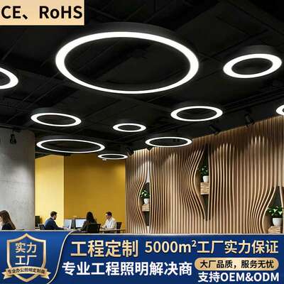led圆形环型吊灯创意个性健身房灯圆圈工程环形灯办公室灯造型灯