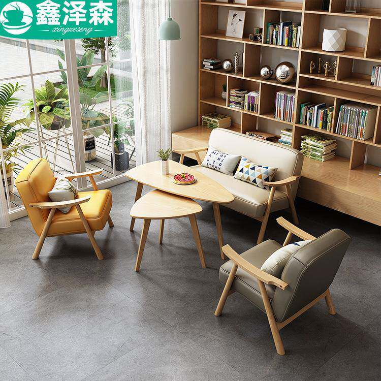 实木咖啡厅沙发奶茶店甜品店卡座桌椅组合休闲区洽谈沙发