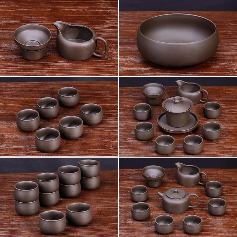 功夫茶具茶杯套装6只喝茶杯子10个品茗杯紫砂壶家用盖碗公道杯组