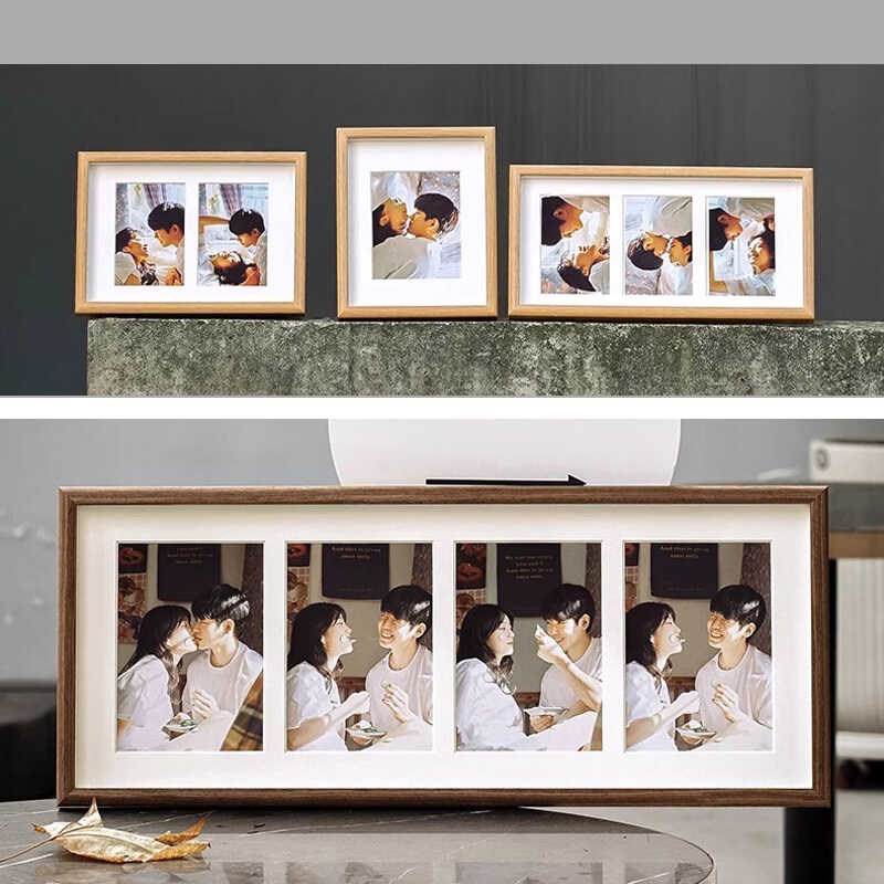 高级感定制现代简约洗照片7寸6寸3/4张多宫格相框摆台摆件实木色