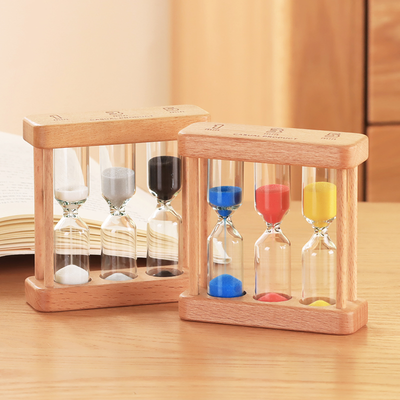木质儿童刷牙沙漏计时器1/3/5三分钟时间漏斗迷你防摔创意小摆件