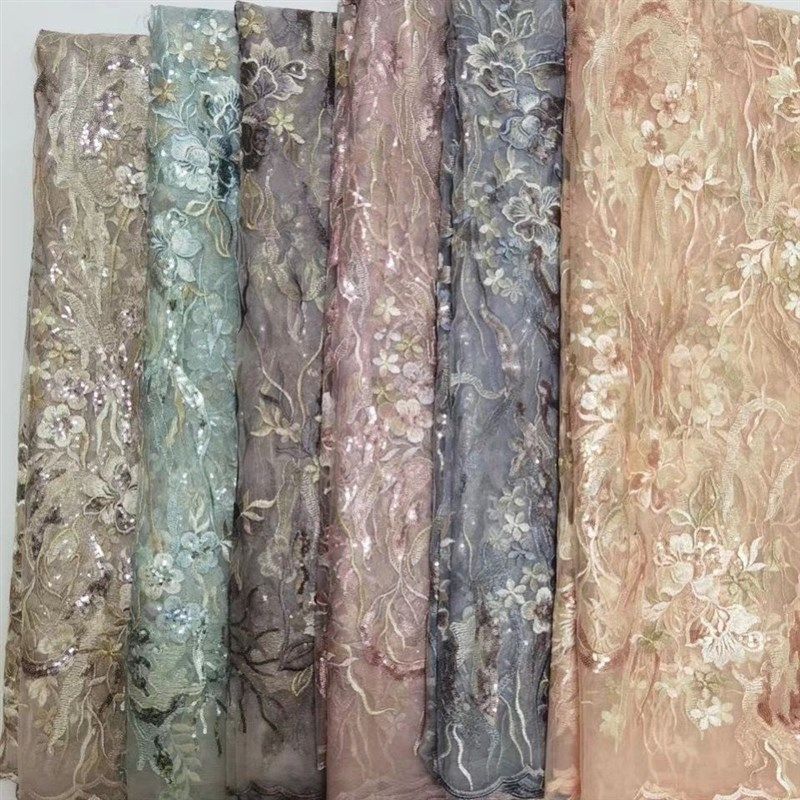 新水溶蕾丝面料刺绣海草大花边亮片刺绣古装舞台婚纱布料满福辅料