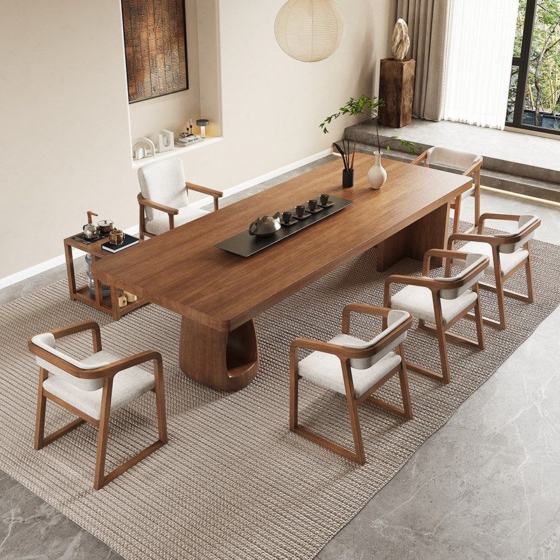 侘寂风实木大板茶桌现代简约泡茶桌椅组合茶室客厅家用茶台猫洞桌