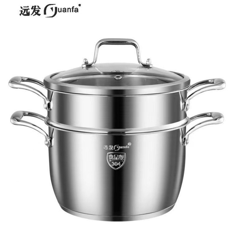 德式远发304不锈钢双层小蒸锅巨厚复底低脱糖蒸饭锅汤锅1-2人家用