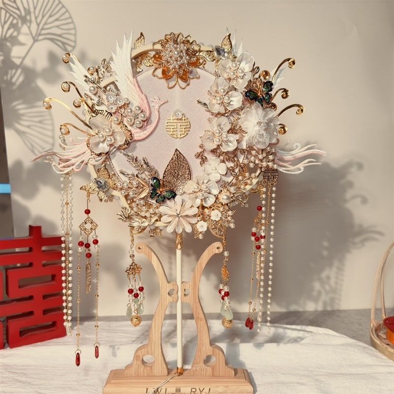 团扇新娘结婚秀禾喜扇扇子婚扇diy材料包婚礼喜扇中式高级感却扇
