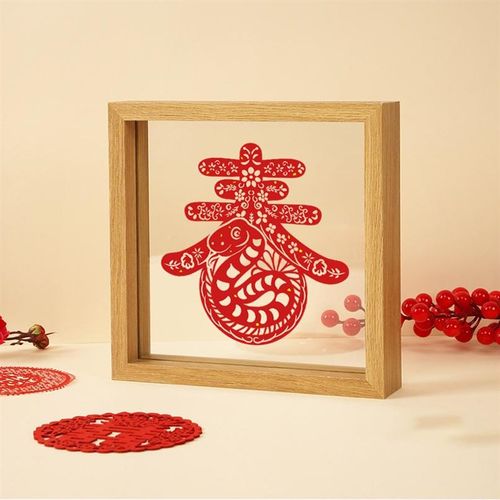 2025蛇年新年春节氛围装饰画手工剪纸摆台件相框传统非遗特色礼品