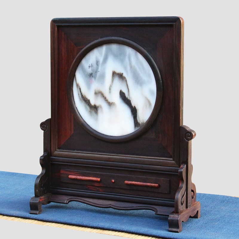 红木大红酸枝镶大理石中式台屏实木中堂家居古典屏风桌面摆件插屏