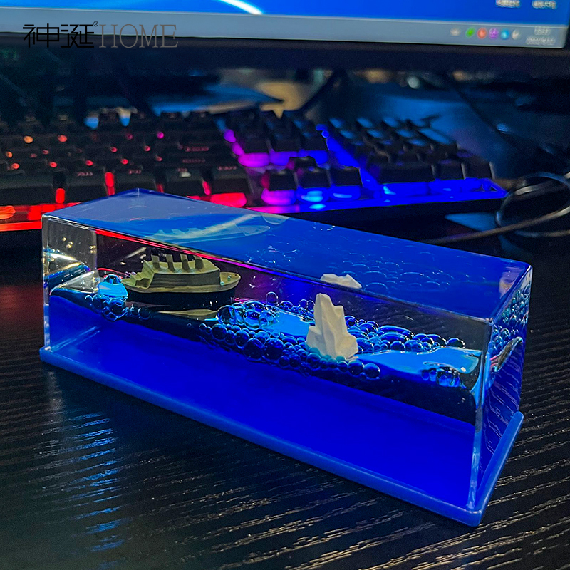 泰坦尼克号邮轮流体漂流瓶游轮解压办公桌面摆件家居饰品车载装饰