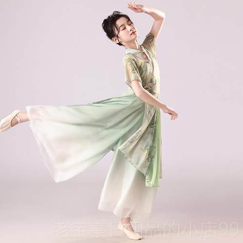正品族童古典舞服装身儿印花旗袍纱衣中国舞民舞练功韵服舞蹈演出