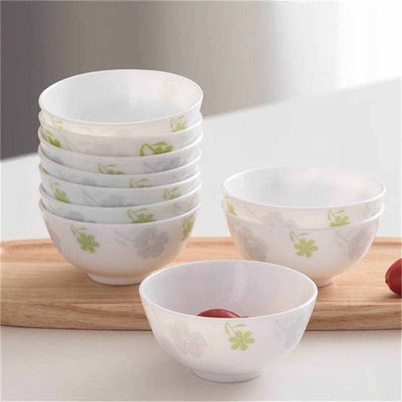 瓷碗饭碗家用套装玻璃碗白玉中式餐具透明米饭碗学生小号碗盘10件