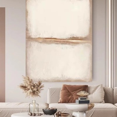 女士纯手绘油画Wabi-Sabi微水泥现代抽象质感挂画客厅入口设计师
