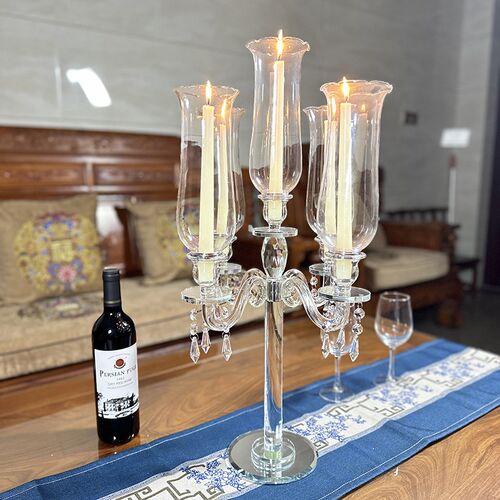 水晶烛台欧式婚庆路引道具酒店装饰摆件软装样品房现代玻璃蜡烛台
