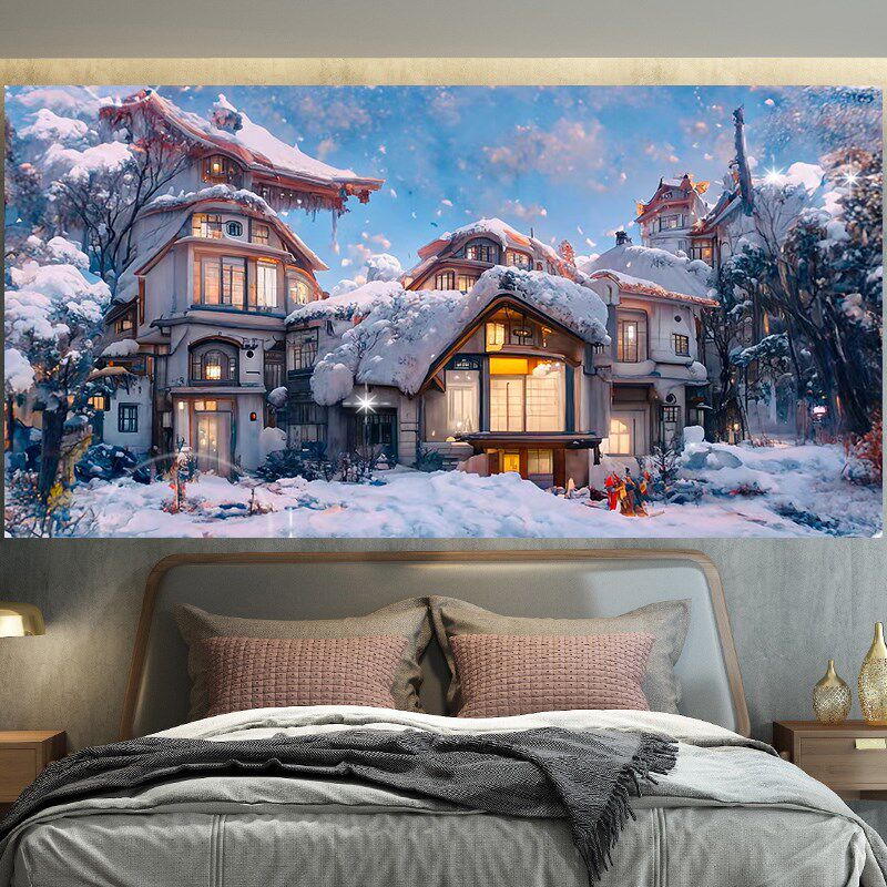 治愈系童话雪屋梦幻墙布挂布床头卧室装饰背景布墙面遮丑墙布挂毯