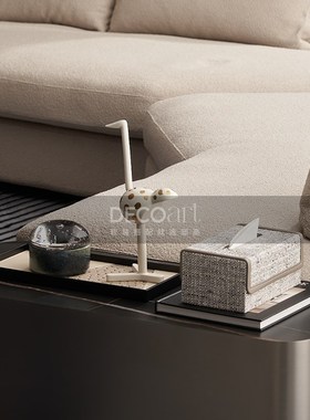 邸高家居 现代简约样板间入会玄关装饰画 客厅沙发边几托盘鹤摆件