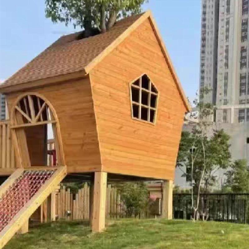 儿游幼戏屋爬户园外组装滑梯847树屋儿童攀小木屋移动花园凉亭木