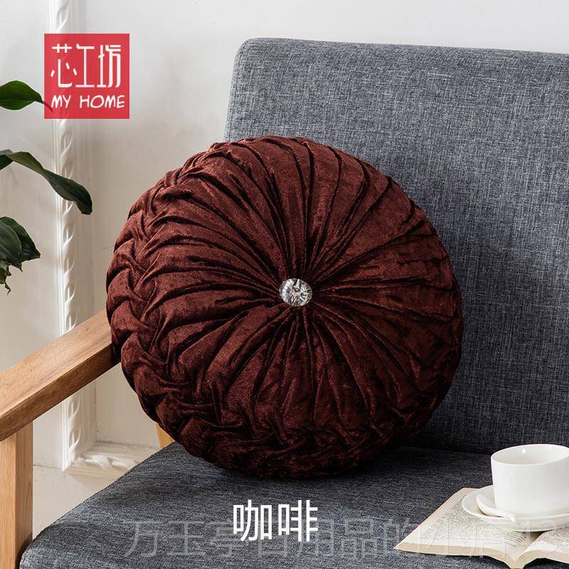 高档式水晶绒纯欧色抱圆枕 工揪花南瓜枕 沙发汽车飘窗圆手枕靠背