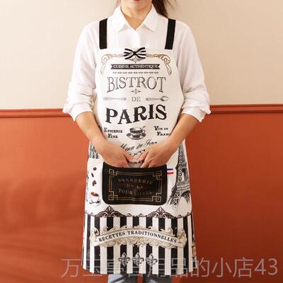 高档出围口法国纯棉围裙用厨啡房防家水防油防污甜品糕点咖店工作