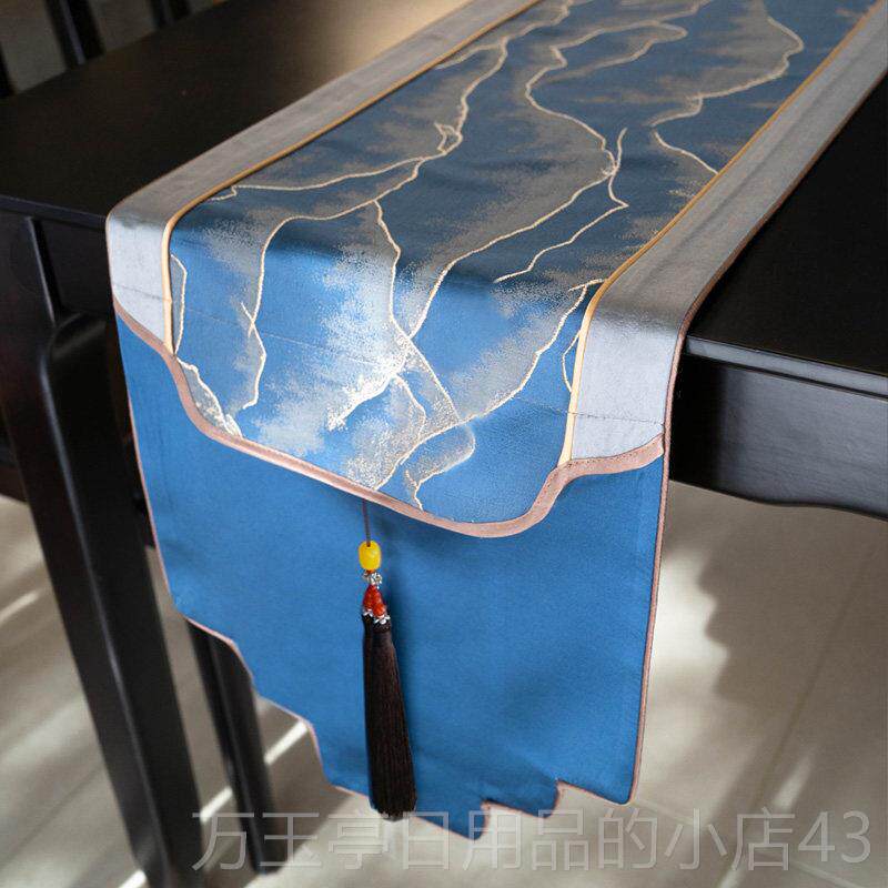 高档桌旗中茶式禅意观山茶桌现代简约奢高档餐轻桌几茶旗盖布布艺