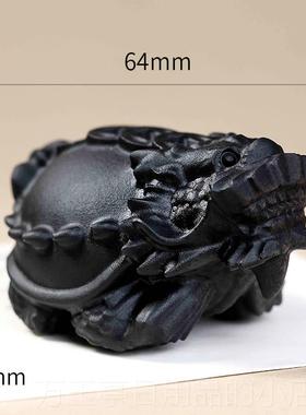 高档天然黑曜石办龙水龟摆件客厅玄关公室桌面饰品装晶富甲天下吉