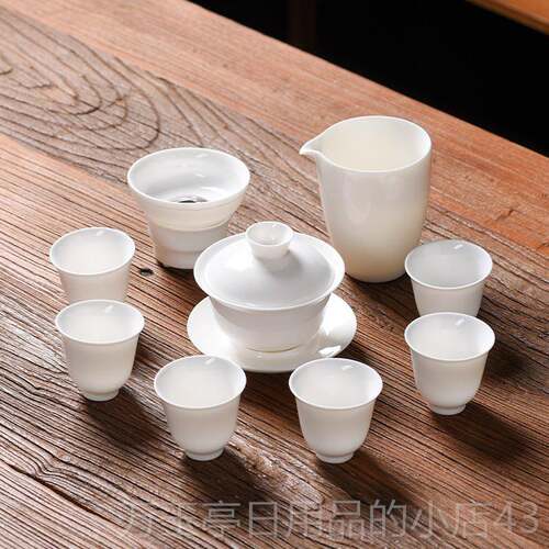 高档茶具盖碗陶羊脂玉家用瓷简约中式礼盒套茶装打边福整套玉瓷l