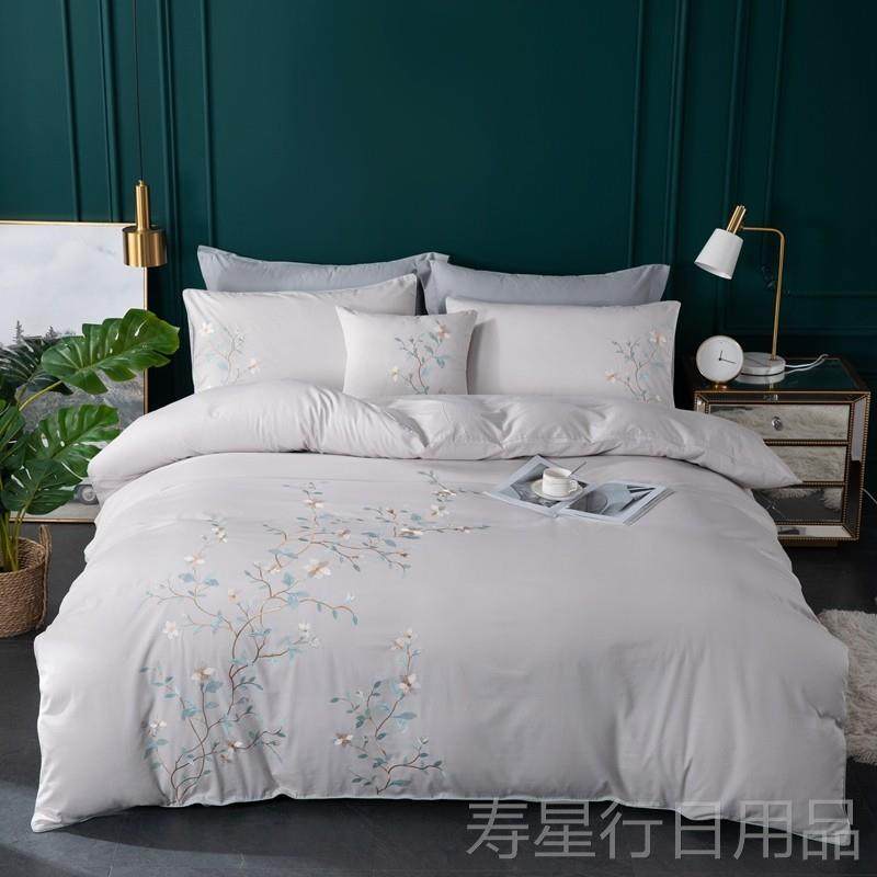 正品外贸刺绣四件套纯棉棉全新绣花床单被斜纹中套式简约双人床上