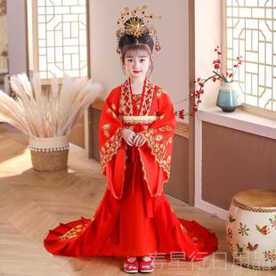 正品童女童贵出妃拖尾古装汉服唐装演服汉唐后装宫廷风公主儿皇裙