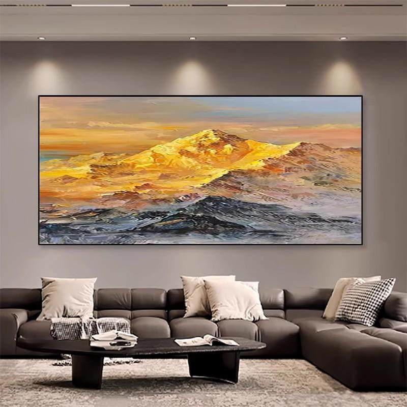 手绘画《油金日照山》TRY-2492关挂画客玄厅沙发背景装饰画肌理中,家居饰品,油画,淘宝优惠券,粉丝福利购,淘宝优惠卷
