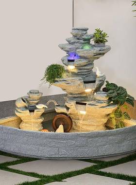 外庭院池假山流水IRD喷泉造景户装饰别大型风水轮鱼景墅观循环水