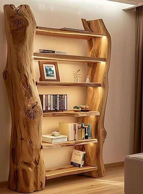 新品实木书架中式客厅房书QLB书柜原木展示新枯架天然树干木树形