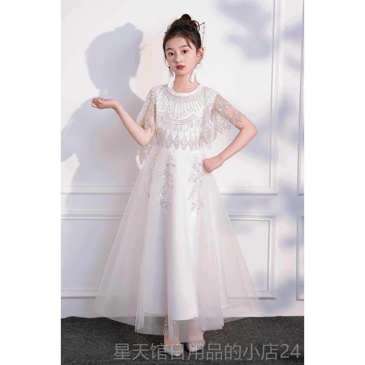 正品主儿童童古筝演出服女舞台表演日白色公主生裙小持人钢琴演奏