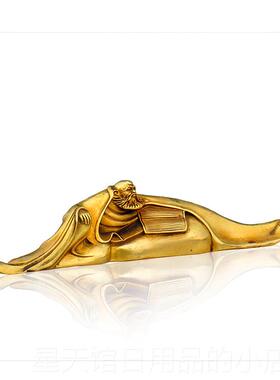 正品纯铜饰达摩镇尺载摆件镇纸书房铜艺镇尺文房工品装书桌办车公