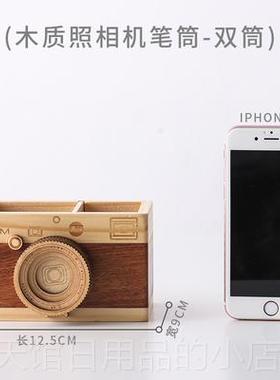 正品创意照机音乐盒木房质笔筒书卧室办公桌摄影摆小件装饰节相日