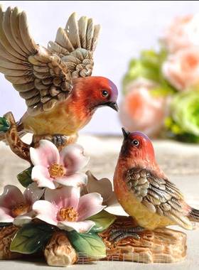 正品中式爱情鸟陶瓷小精摆设件致手绘装陶瓷鸟装饰摆新居多宝阁饰