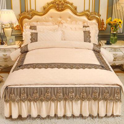 正品水晶天鹅绒法兰绒罩床裙床四件套冬季绒瑚绒床上用品牛奶欧洲