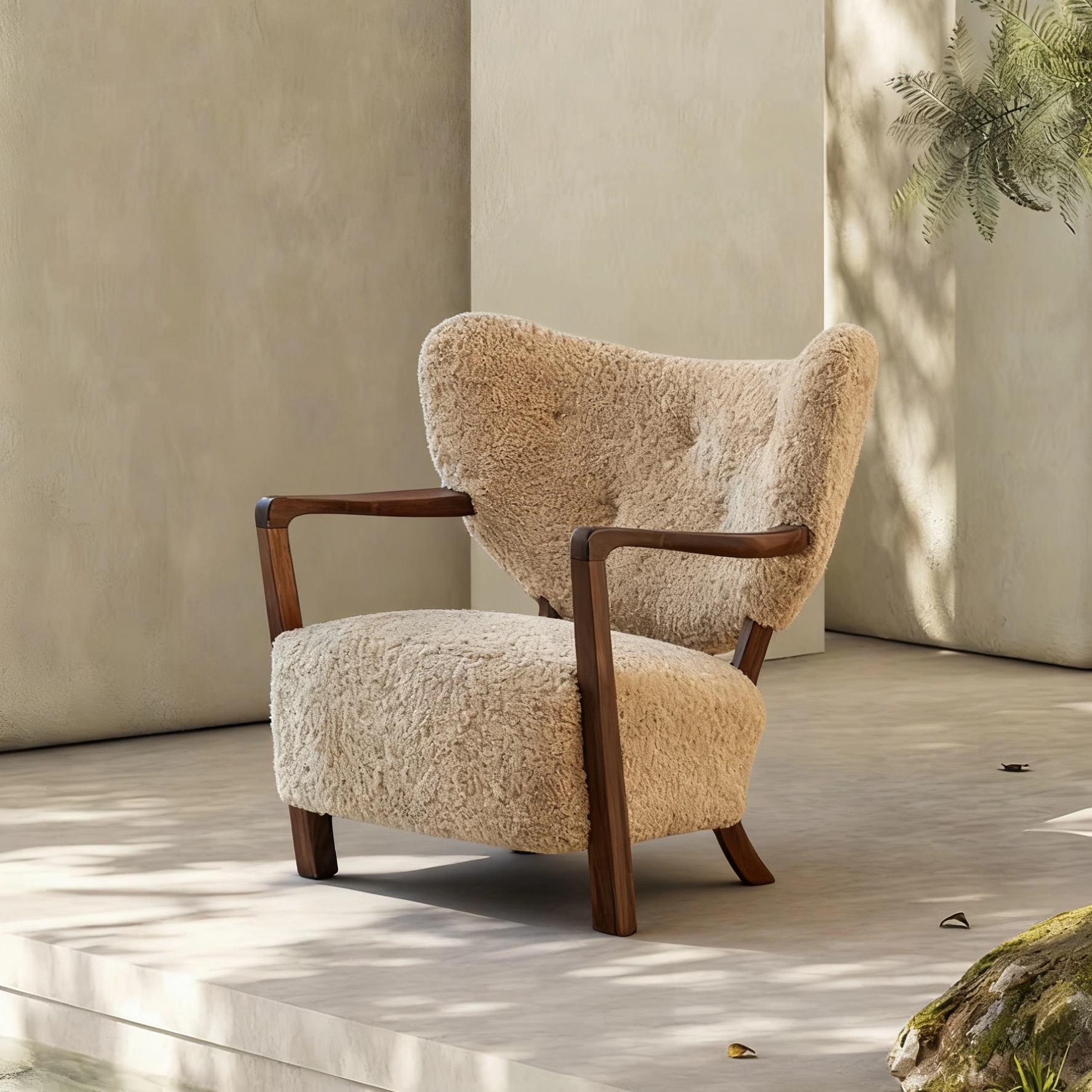 法式复古实木羊羔绒单人沙发椅