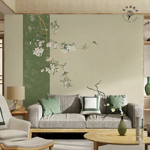 客厅中式花鸟壁纸国风复古酒店卧室民宿床头背景墙定制壁画8d墙布