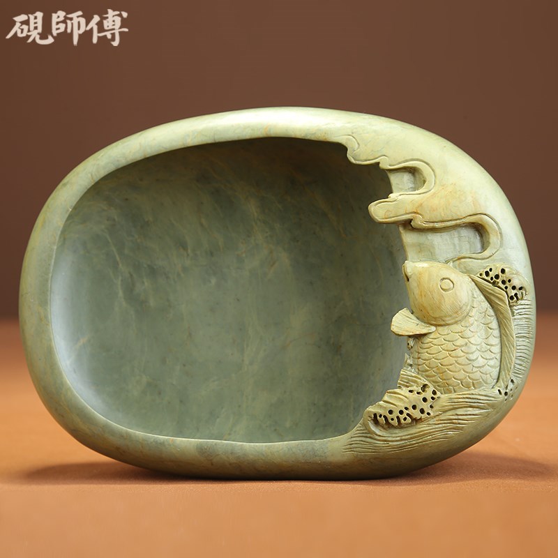 砚师傅 手工砚台原石天然绿端笔洗墨海大墨池 精品文房四宝初学者