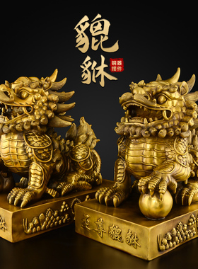 貔貅摆件招聚黄铜霸王皮丘公母一对财客厅家用办公室入户大号貔恘