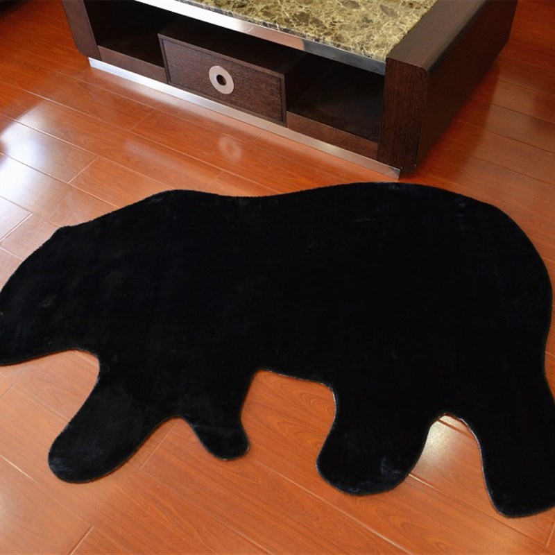 现代简约纯色黑短毛绒动物纹地毯 茶几客厅门厅卧室床边电脑椅垫