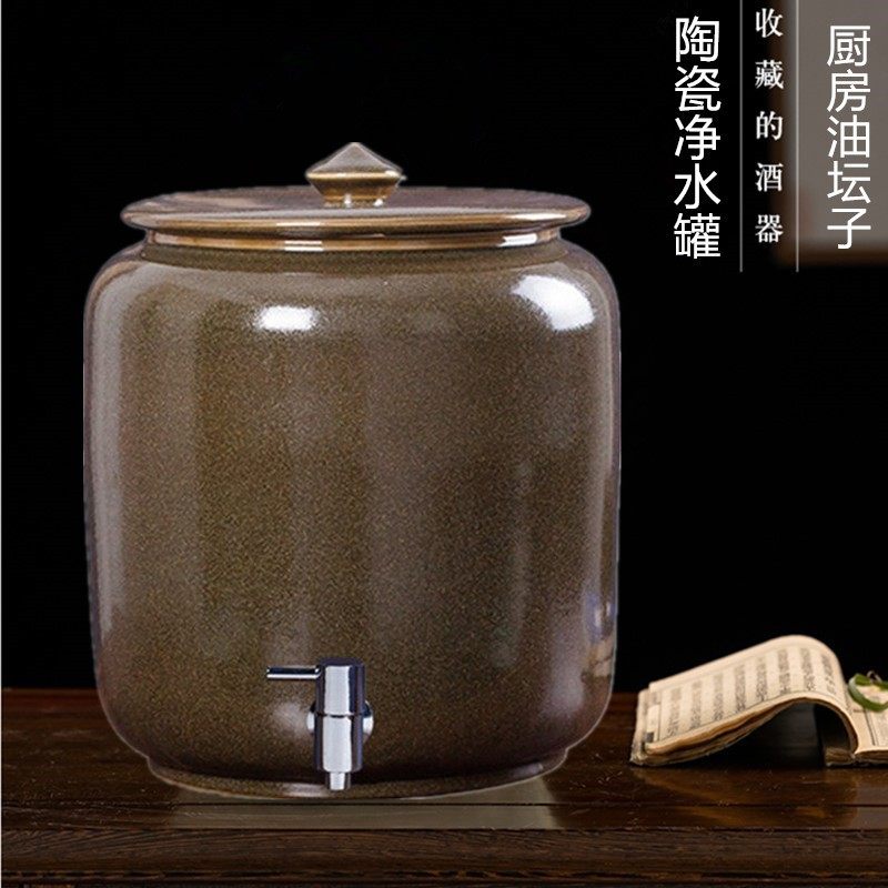 陶瓷储水罐带龙头手工加厚米缸家用装猪油坛子带盖耐高温酒坛密封