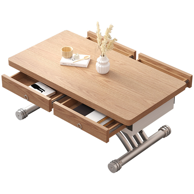 多功能折叠升降餐桌原木茶几一体式小户型方形家用移动伸缩秒变桌