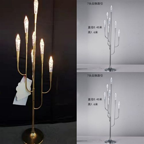 2023新款铁艺婚庆道具水晶发光7头尖珠路引婚礼摆件迎宾区装饰灯