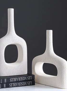 现代简约白色创意几何手工陶瓷花瓶摆件样板间客厅酒店民宿饰品